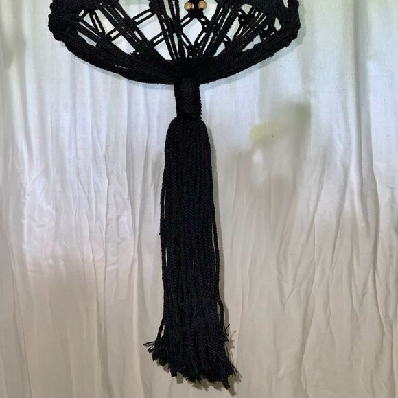 vintage black macrame hanging planter wooden beads - Picture 3 of 7